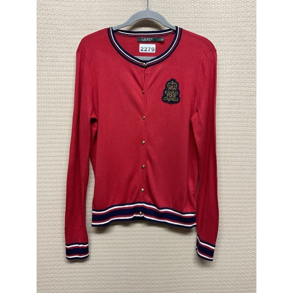 Lauren Ralph Lauren Sweaters - Lauren Ralph Lauren Bullion-Patch Cardigan Embroidered Crest Cardigan Sweater L